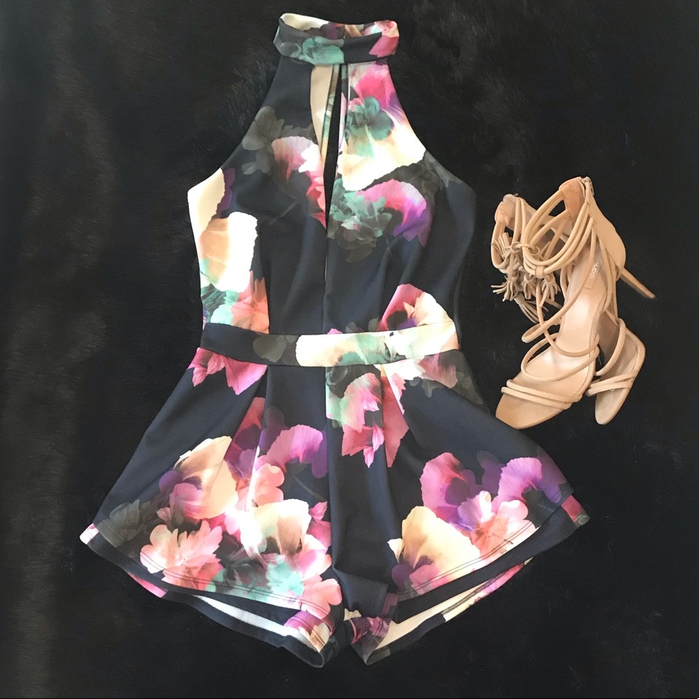 Floral navy romper